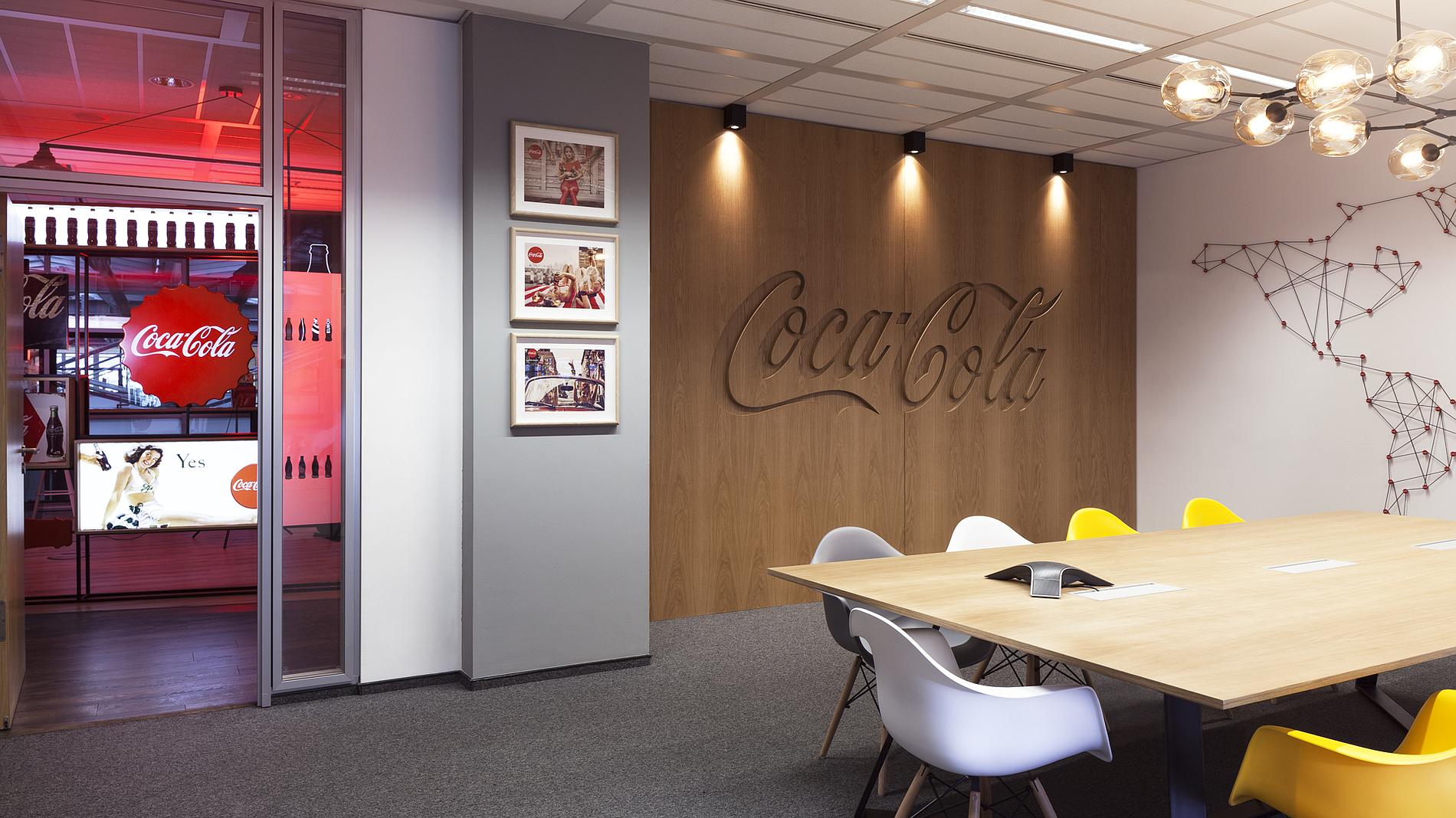Coca-Cola interior design and branding, wood wall