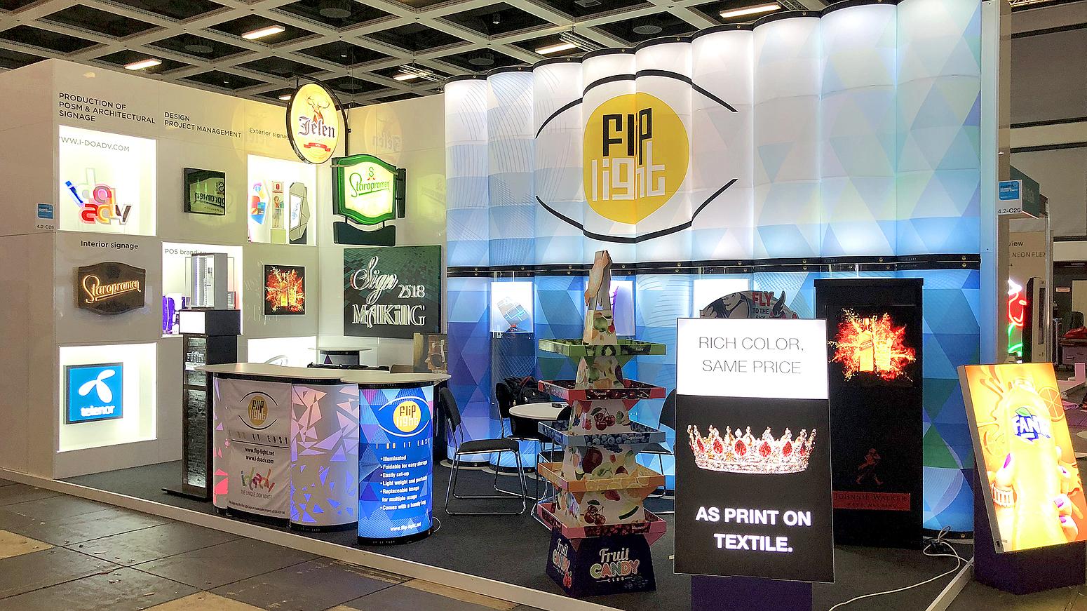 exhibition stand, POS materials, signs, design and production, Flip Light