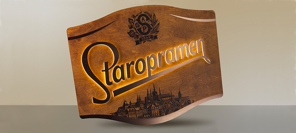 лайтбокс Staropramen, POS материали, дърво, неръждаема стомана